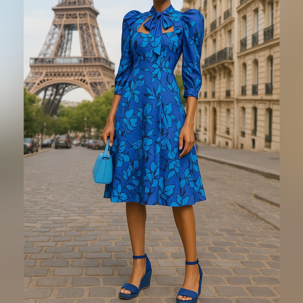 black halo mirabel neck tie floral dress Sep sale